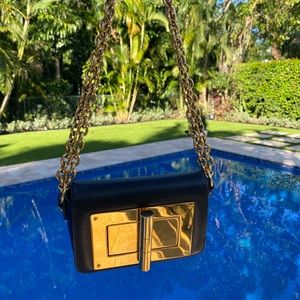 Tom Ford Natalia Bag in Black Leather with gold front plate